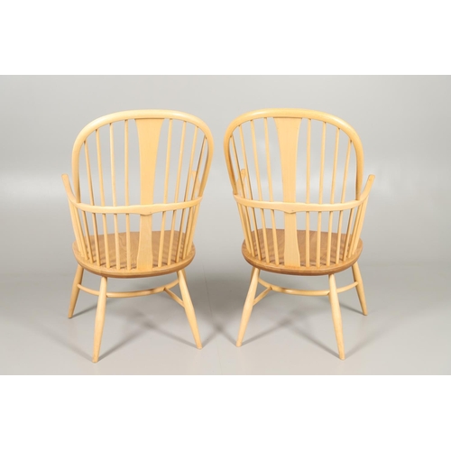 664 - PAIR OF ERCOL WINDSOR 'CHAIRMAKER' CHAIRS. A pair of light elm and beech windsor chairs with turned ... 