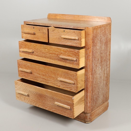 671 - HEALS STYLE LIMED OAK CHEST OF DRAWERS. A limed oak chest of drawers with a back rail and rounded co... 