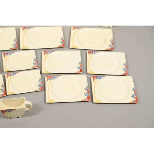 680 - CLARICE CLIFF - BIARRITZ DINNER SERVICE. Pattern No 6198, each piece painted with a elongated tree o... 