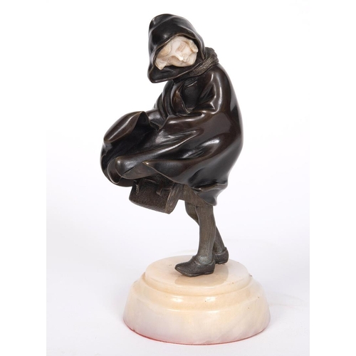 709 - DEMETRE CHIPARUS (ROMANIAN 1886-1947) - ART DECO BRONZE & IVORY FIGURE OF A GIRL 'HOODED CLOAK'. 'Ho... 