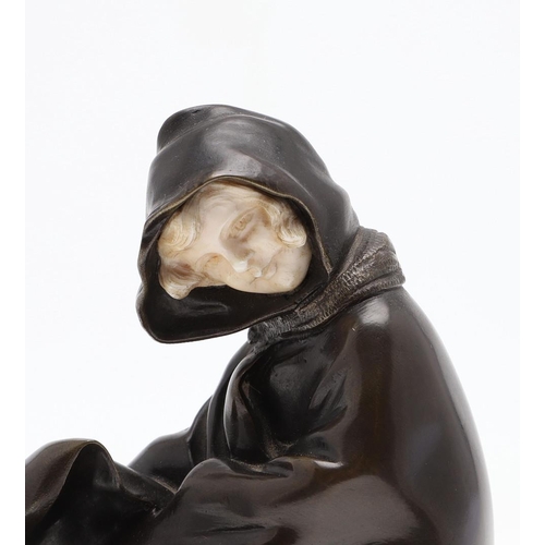 709 - DEMETRE CHIPARUS (ROMANIAN 1886-1947) - ART DECO BRONZE & IVORY FIGURE OF A GIRL 'HOODED CLOAK'. 'Ho... 