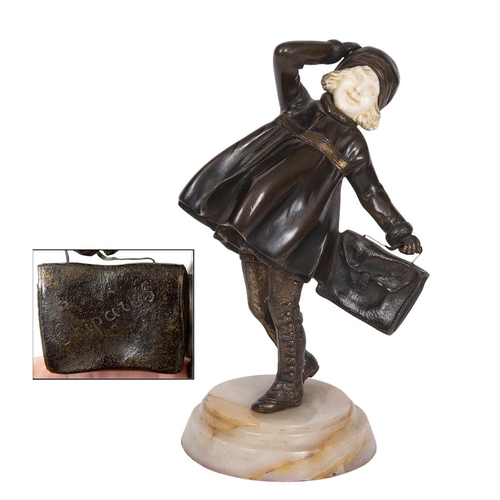 710 - DEMETRE CHIPARUS (ROMANIAN 1886-1947) - ART DECO BRONZE & IVORY FIGURE OF A GIRL 'THE SCHOOL GIRL'. ... 