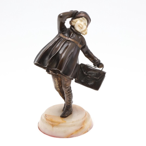 710 - DEMETRE CHIPARUS (ROMANIAN 1886-1947) - ART DECO BRONZE & IVORY FIGURE OF A GIRL 'THE SCHOOL GIRL'. ... 