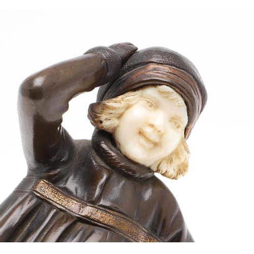 710 - DEMETRE CHIPARUS (ROMANIAN 1886-1947) - ART DECO BRONZE & IVORY FIGURE OF A GIRL 'THE SCHOOL GIRL'. ... 