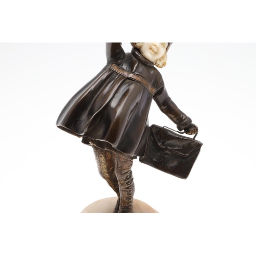 710 - DEMETRE CHIPARUS (ROMANIAN 1886-1947) - ART DECO BRONZE & IVORY FIGURE OF A GIRL 'THE SCHOOL GIRL'. ... 