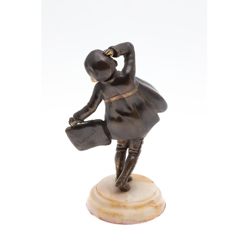 710 - DEMETRE CHIPARUS (ROMANIAN 1886-1947) - ART DECO BRONZE & IVORY FIGURE OF A GIRL 'THE SCHOOL GIRL'. ... 