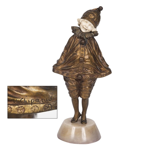 712 - DEMETRE CHIPARUS (ROMANIAN 1886-1947) - ART DECO BRONZE & IVORY FIGURE OF A GIRL 'LITTLE CLOWN'. A p... 