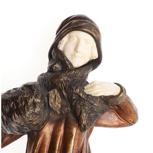 713 - DEMETRE CHIPARUS (ROMANIAN 1886-1947) - ART DECO BRONZE & IVORY FIGURE 'WINTER'. A large ivory and p... 