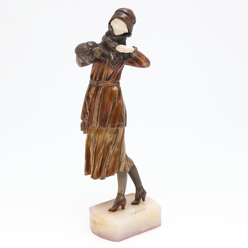 713 - DEMETRE CHIPARUS (ROMANIAN 1886-1947) - ART DECO BRONZE & IVORY FIGURE 'WINTER'. A large ivory and p... 