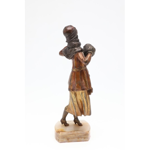 713 - DEMETRE CHIPARUS (ROMANIAN 1886-1947) - ART DECO BRONZE & IVORY FIGURE 'WINTER'. A large ivory and p... 