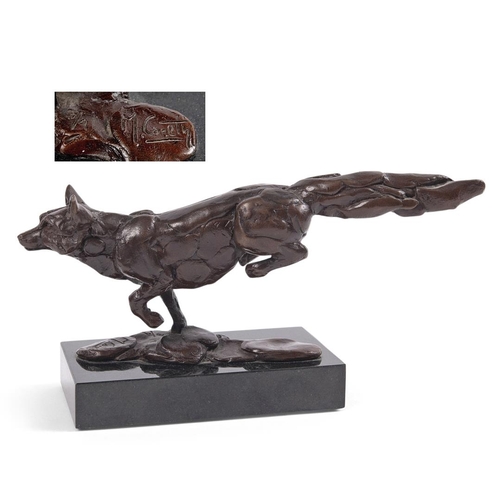 717 - MARK CORETH (BORN 1958) - BRONZE OF A RUNNING FOX. (d) A bronze model of a running Fox, No 3 of 9 ma... 