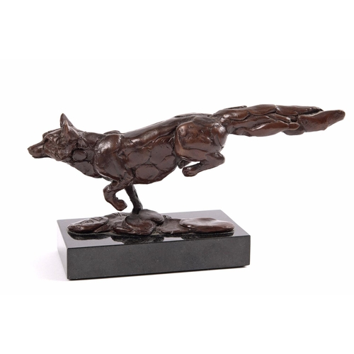 717 - MARK CORETH (BORN 1958) - BRONZE OF A RUNNING FOX. (d) A bronze model of a running Fox, No 3 of 9 ma... 