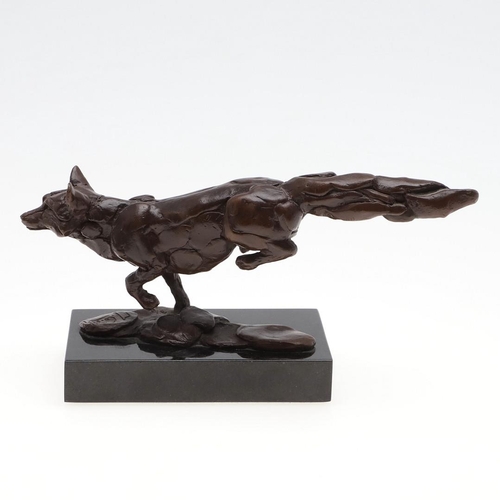 717 - MARK CORETH (BORN 1958) - BRONZE OF A RUNNING FOX. (d) A bronze model of a running Fox, No 3 of 9 ma... 