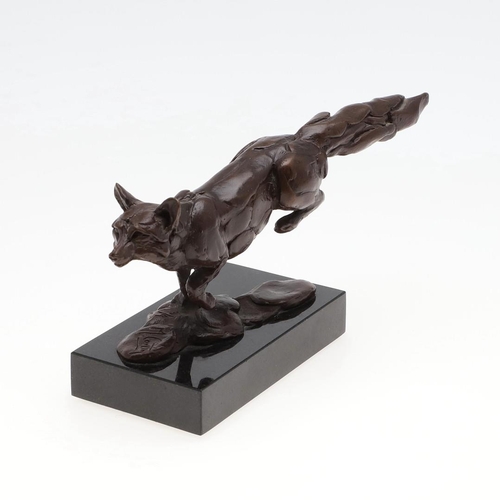 717 - MARK CORETH (BORN 1958) - BRONZE OF A RUNNING FOX. (d) A bronze model of a running Fox, No 3 of 9 ma... 