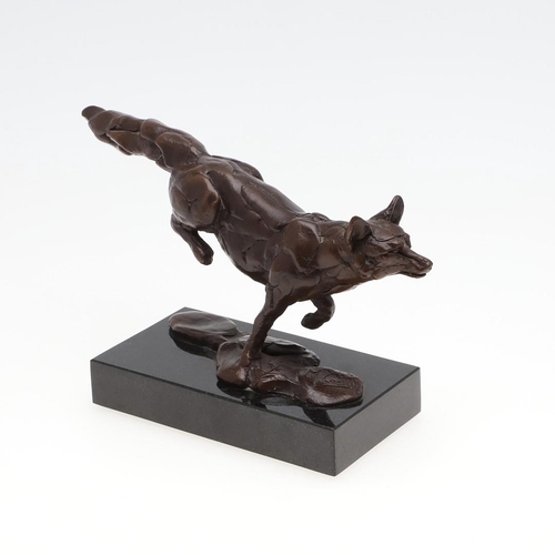 717 - MARK CORETH (BORN 1958) - BRONZE OF A RUNNING FOX. (d) A bronze model of a running Fox, No 3 of 9 ma... 