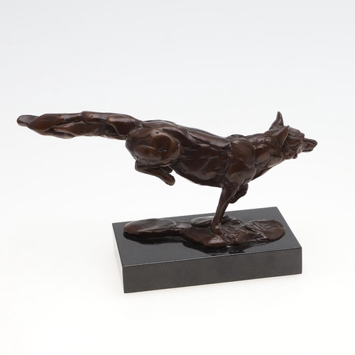 717 - MARK CORETH (BORN 1958) - BRONZE OF A RUNNING FOX. (d) A bronze model of a running Fox, No 3 of 9 ma... 