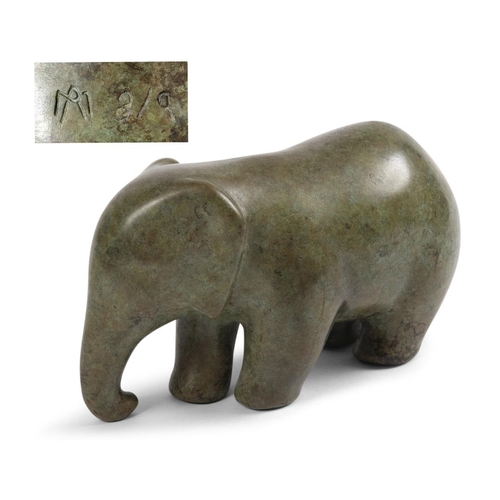 718 - ANITA MANDL (BORN 1926) - LIMITED EDITION BRONZE ELEPHANT. (d) A green patinated bronze model of a s... 