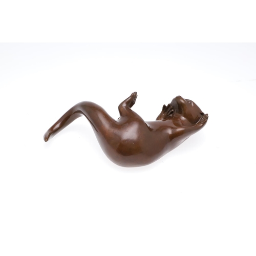 719 - LAURENCE BRODERICK (BORN 1935) - BRONZE OTTER. (d) A bronze maquette of an Otter titled 'Playful Ott... 