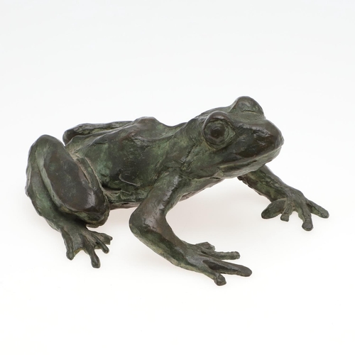 720 - BRONZE LIMITED EDITION SCULPTURE OF A FROG - SIGNED. A green patinated bronze model of a Frog, No 1 ... 