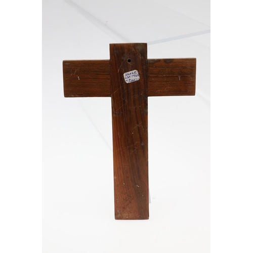 721 - DUNSTAN PRUDEN (1906-1974) - SILVER & WOODEN CRUCFIX. A silver figure of Christ mounted on a wooden ... 