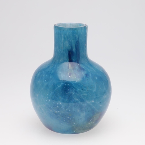 723 - SCOTTISH ART GLASS VASE. Possibly by Monart, with a vertical neck and bulbous body, the glass of tur... 