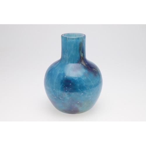 723 - SCOTTISH ART GLASS VASE. Possibly by Monart, with a vertical neck and bulbous body, the glass of tur... 