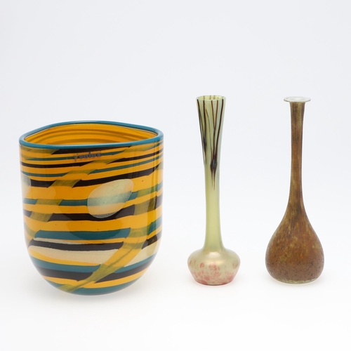 726 - VAL ST LAMBERT FRENCH ART GLASS VASE & TWO OTHER ART GLASS VASES. A slender vase with a wide rim and... 