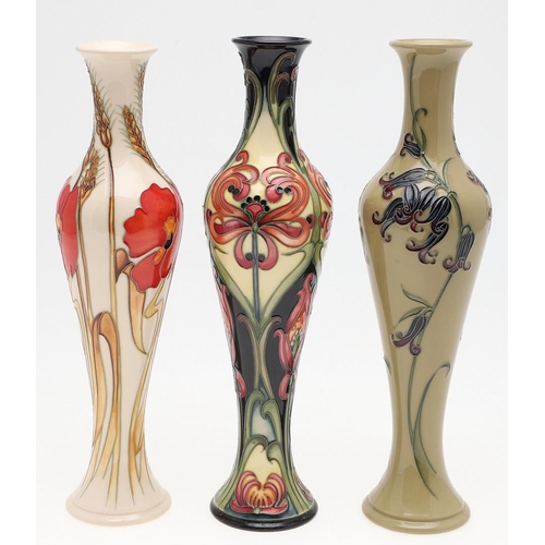 730 - MOORCROFT - THREE MODERN VASES INCLUDING POPPY HARVEST. Including a large slender vase in the 'Poppy... 