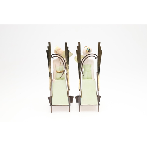 735 - ALBANY CHINA - PAIR OF ART DECO FIGURES. A pair of modern Albany China figures of Art Deco ladies in... 