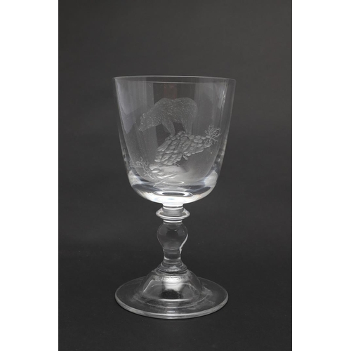 739 - PAIR OF UNUSUALLY LARGE 19THC GLASS RUMMERS, WINE GLASS BY ROBERT ELLISON & ANOTHER WINE GLASS. A pa... 