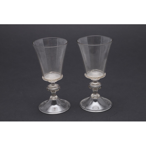 740 - PAIR OF 19THC GLASS SHIPS DECANTERS & OTHER ANTIQUE GLASS ITEMS. A pair of conical shaped decanters ... 