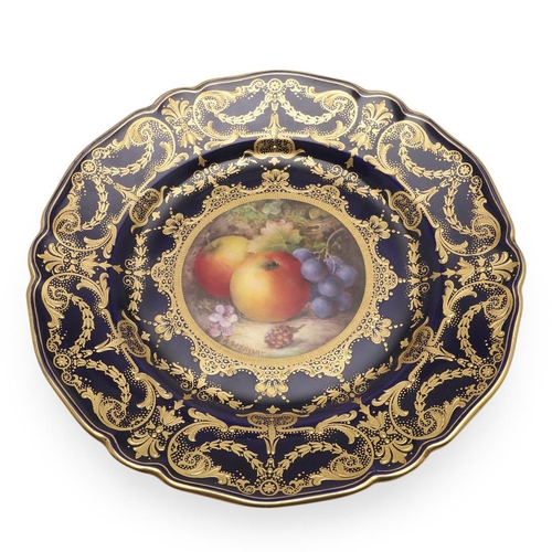 741 - ROYAL WORCESTER SIGNED CABINET PLATE - RICHARD SEBRIGHT. The central panel painted with various frui... 