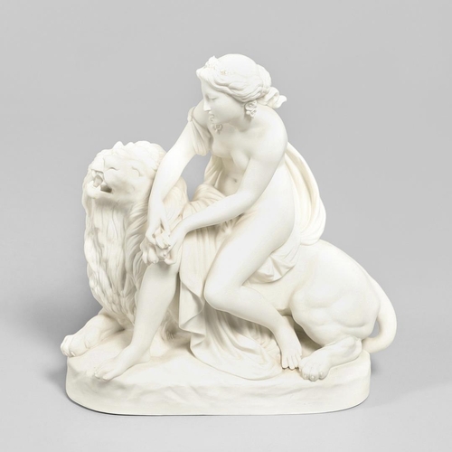 742 - LARGE MINTON PARIAN GROUP 'UNA & THE LION'. A large Victorian parian group of Una & The Lion, the fi... 