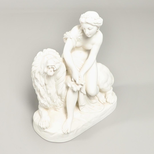 742 - LARGE MINTON PARIAN GROUP 'UNA & THE LION'. A large Victorian parian group of Una & The Lion, the fi... 