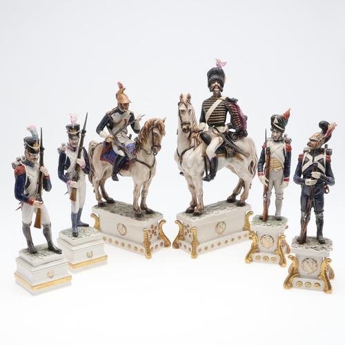 744 - CAPODIMONTE MILITARY FIGURES INCLUDING FIGURES ON HORSEBACK. Including two Military figures on horse... 