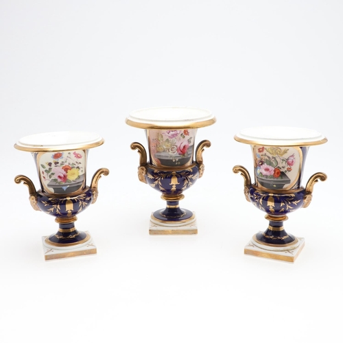 747 - 19THC ENGLISH PORCELAIN GARNITURE OF VASES. Probably by Coalport, the 19thc vases of campana shape a... 