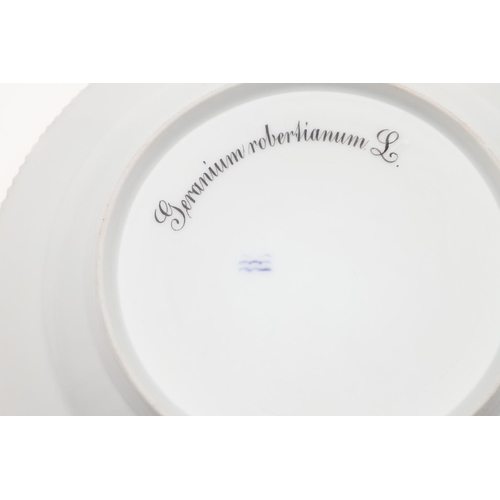 758 - ROYAL COPENHAGEN - FLORA DANICA PLATES. Including three plates of 21.5cms diameter, each with titles... 