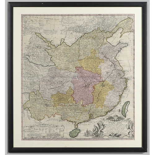 806 - ANTIQUE MAP OF CHINA - 18THC. A hand coloured early map of China, taken from an Atlas by Jean Baptis... 