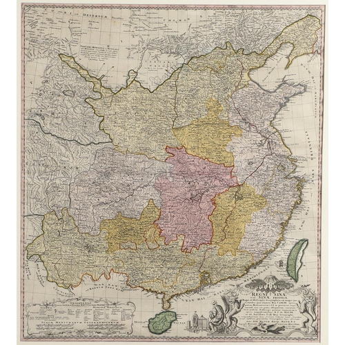 806 - ANTIQUE MAP OF CHINA - 18THC. A hand coloured early map of China, taken from an Atlas by Jean Baptis... 