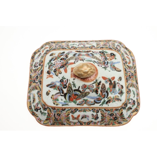 820 - CHINESE LIDDED TUREEN & DISH - BUTTERFLIES & INSECTS. Probably 19thc, the lidded tureen profusely pa... 