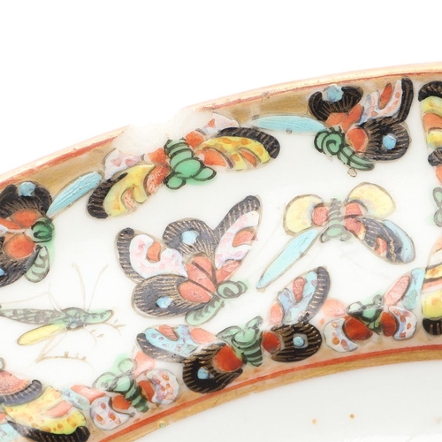 820 - CHINESE LIDDED TUREEN & DISH - BUTTERFLIES & INSECTS. Probably 19thc, the lidded tureen profusely pa... 