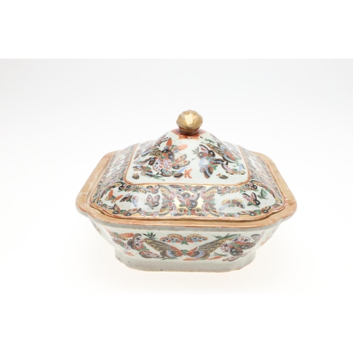 820 - CHINESE LIDDED TUREEN & DISH - BUTTERFLIES & INSECTS. Probably 19thc, the lidded tureen profusely pa... 