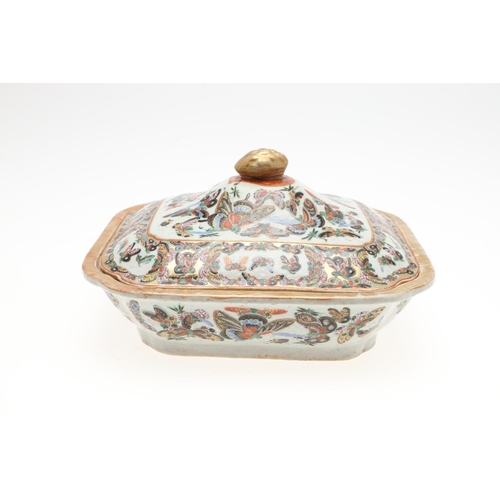 820 - CHINESE LIDDED TUREEN & DISH - BUTTERFLIES & INSECTS. Probably 19thc, the lidded tureen profusely pa... 