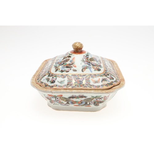 820 - CHINESE LIDDED TUREEN & DISH - BUTTERFLIES & INSECTS. Probably 19thc, the lidded tureen profusely pa... 