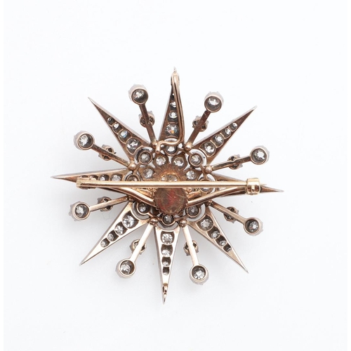 1146 - A VICTORIAN DIAMOND STAR BROOCH PENDANT. set overall with graduated circular old-cut diamonds in sil... 