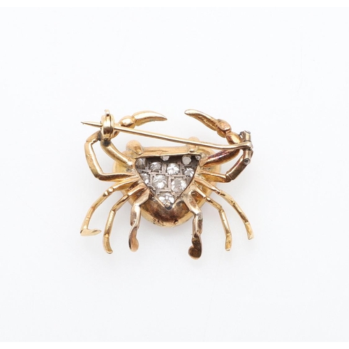 1147 - A DIAMOND AND GOLD CRAB BROOCH. realistically formed, mounted with cushion-shaped and old-cut diamon... 