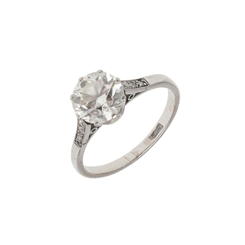 1150 - AN EDWARDIAN DIAMOND SOLITAIRE RING. the round old-cut diamond weighs approximately 1.90 carats and ... 