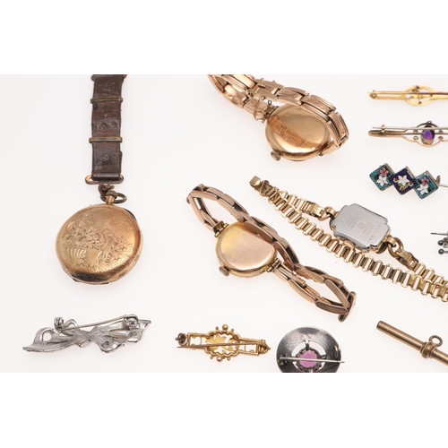 831 - A QUANTITY OF JEWELLERY. including six assorted gold and gem set brooches, various silver brooches, ... 