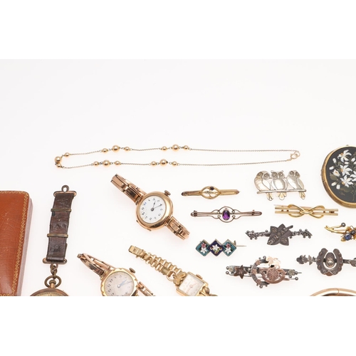 831 - A QUANTITY OF JEWELLERY. including six assorted gold and gem set brooches, various silver brooches, ... 