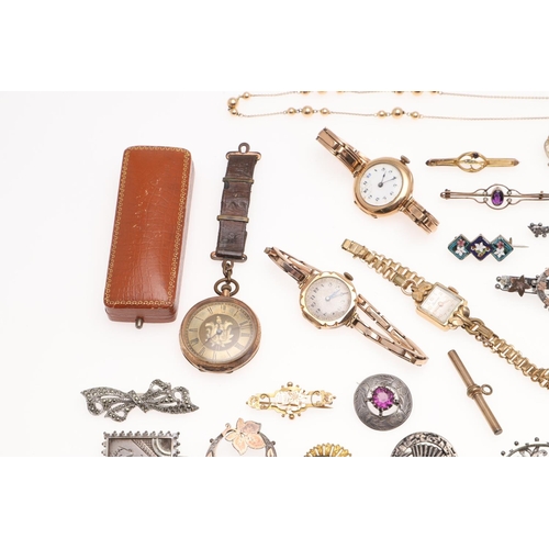 831 - A QUANTITY OF JEWELLERY. including six assorted gold and gem set brooches, various silver brooches, ... 